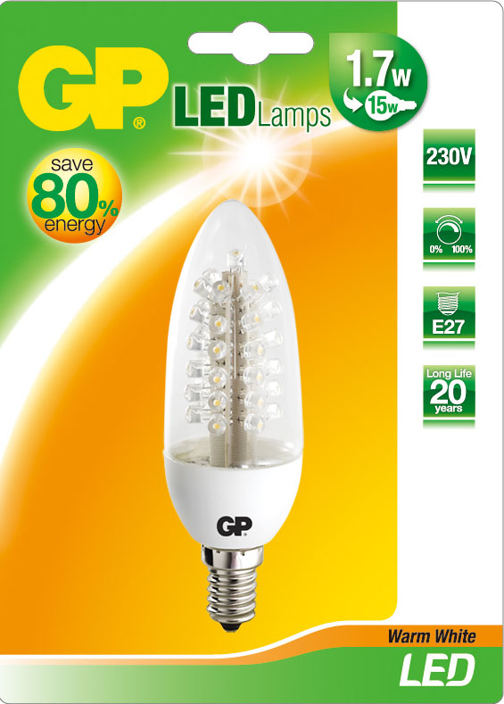 gp led kaars 1,7w e14 classic ww  