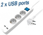 3 voudig 1.5mtr ra tafelcontactdoos met 2x USB en schakelaar 