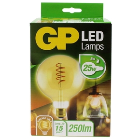 gp led Globe 125mm  Filament 5w e27 (25w) Gold